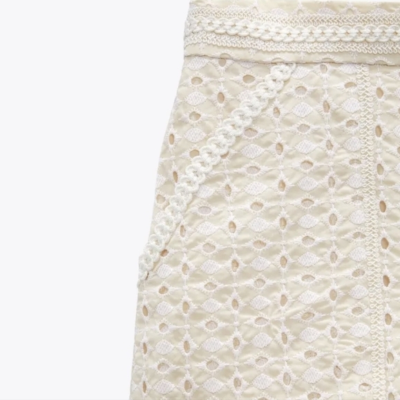 Zara cream beige shorts with cutwork embroidery size Medium Bohemian Cottagecore - Picture 16 of 16